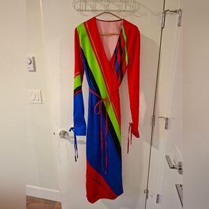 The Attico Women's Vibrant Striped Maxi Wrap Dress with Ties (Size EU 40)